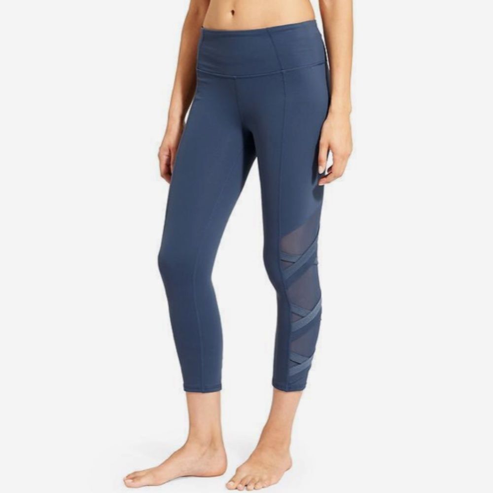 Athleta High Rise Mesh Chaturanga Capri Iron Blue Yoga Pants Leggings size Small